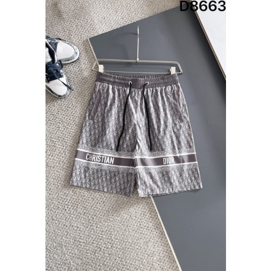 Dior Grey Oblique Print Swim Shorts with Christian Dior Text Stripe